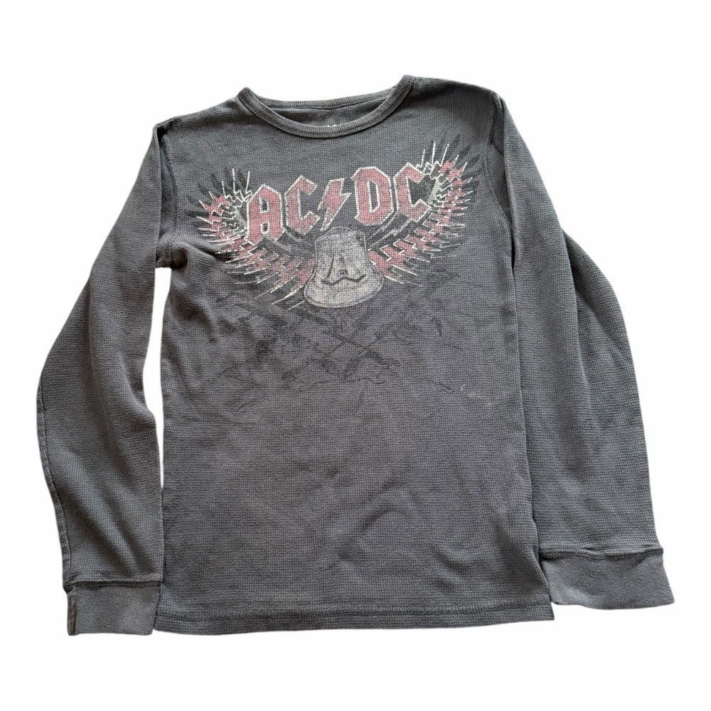 AC/DC Gray Long Sleeve Shirt Waffle Thermal Graphic Tee Size Small